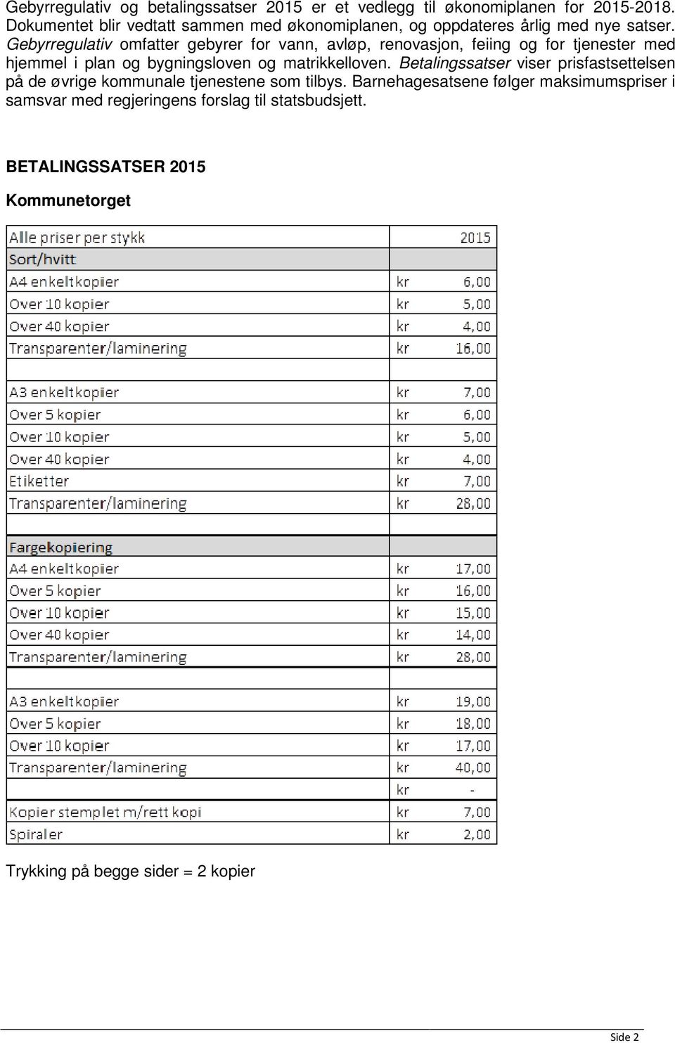 Gebyrregulativ omfatter gebyrer for vann, avløp, renovasjon, feiing og for tjenester med hjemmel i plan og bygningsloven og matrikkelloven.