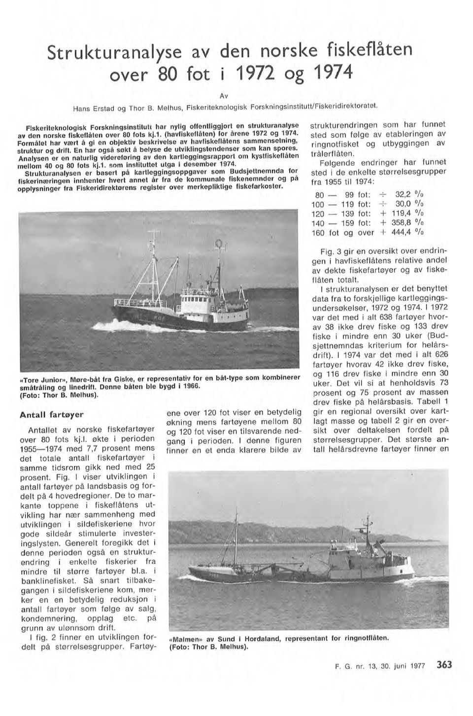 Så snart tibakegangen i sidefiskeriene kom, merker en en betydeig reduksjon i anta fartøyer som føge av sag, kondemnering, oppag etc. på Anta fartøyer 19551974 med 7,7 prosent mens (Foto: Thor B.