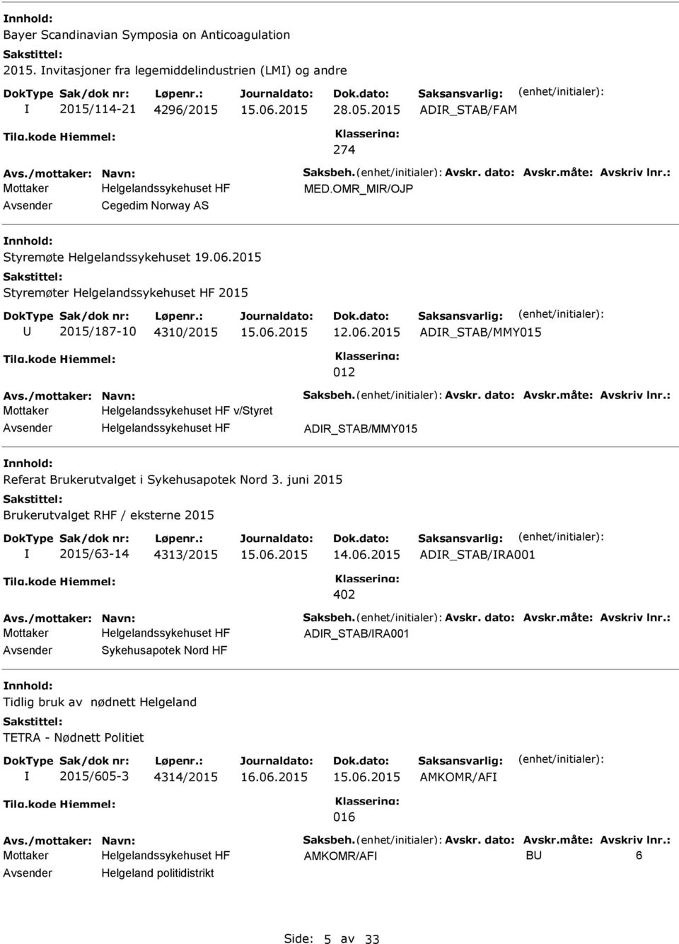 /mottaker: Navn: Saksbeh. Avskr. dato: Avskr.måte: Avskriv lnr.: v/styret Avsender Helgelandssykehuset HF ADR_STAB/MMY015 nnhold: Referat Brukerutvalget i Sykehusapotek Nord 3.