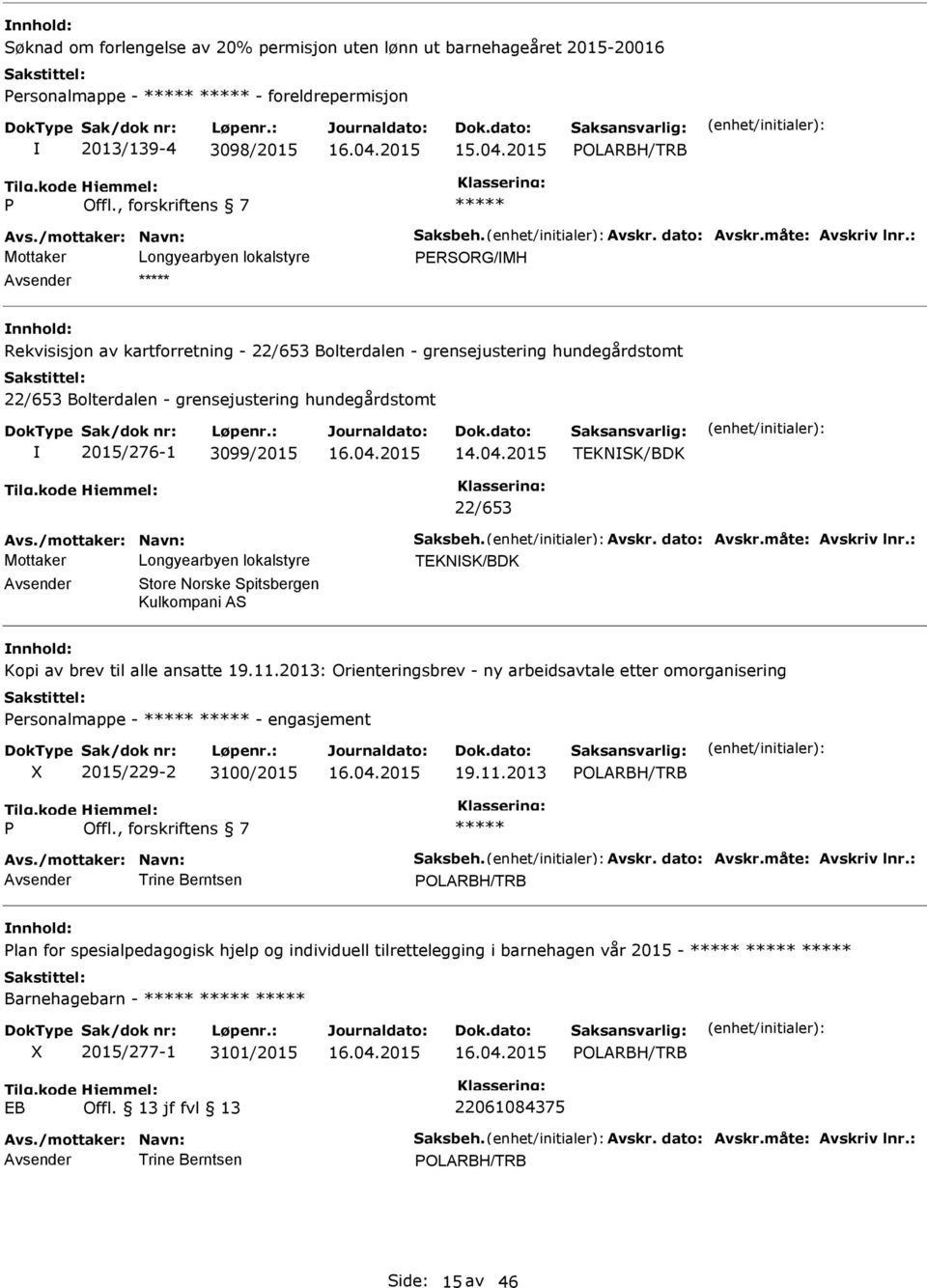 2015 TEKNSK/BDK 22/653 Mottaker TEKNSK/BDK Store Norske Spitsbergen Kulkompani S Kopi av brev til alle ansatte 19.11.