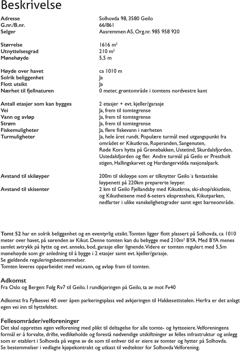 66/861 Selger Aasremmen AS, Org.nr.