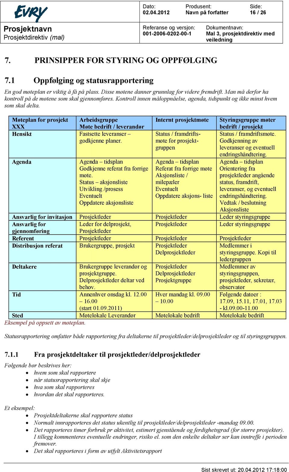 Møteplan for prosjekt Arbeidsgruppe XXX Møte bedrift / leverandør Hensikt Fastsette leveranser godkjenne planer. Agenda Agenda tidsplan Godkjenne referat fra forrige møte.