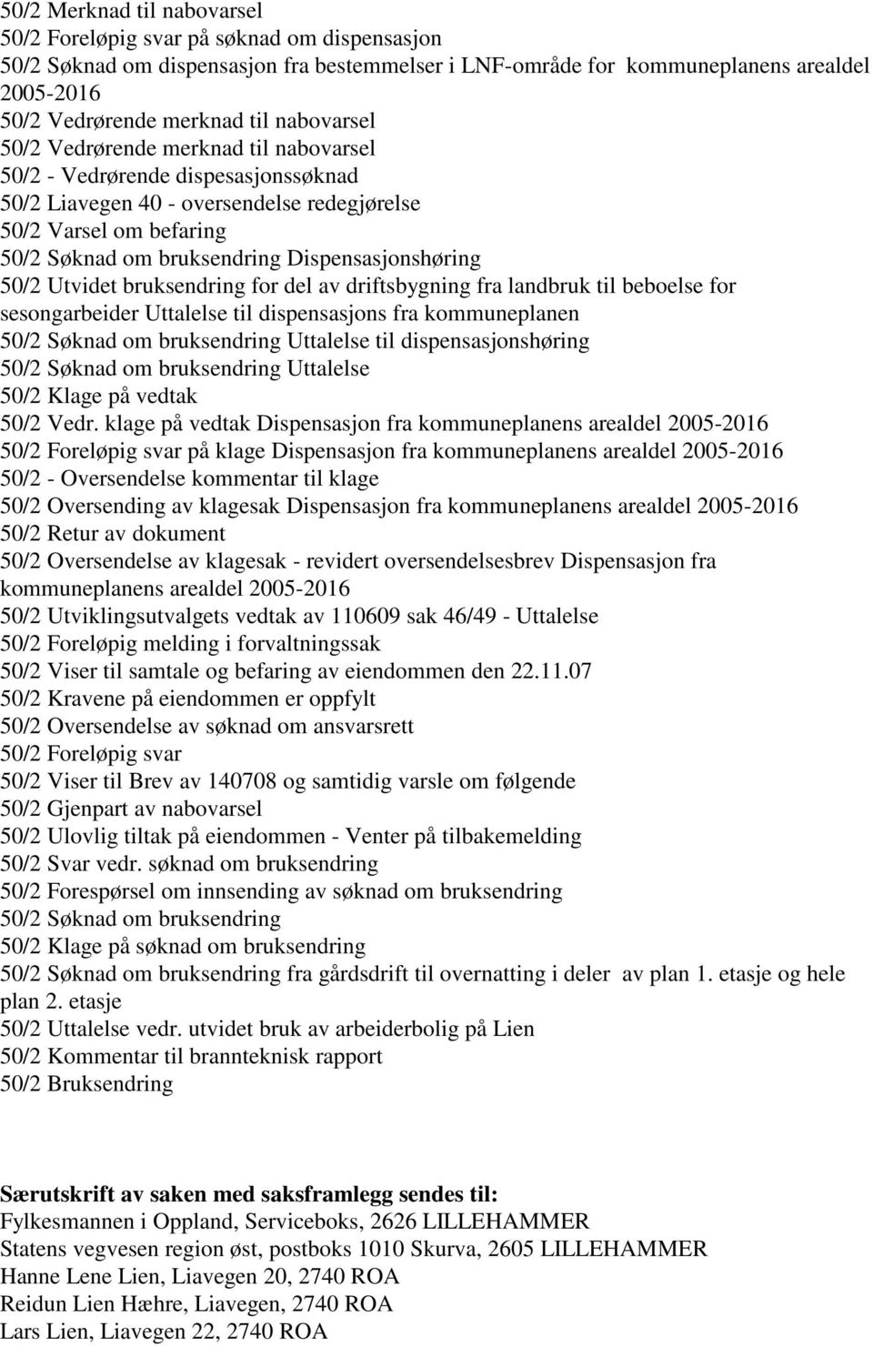 Dispensasjonshøring 50/2 Utvidet bruksendring for del av driftsbygning fra landbruk til beboelse for sesongarbeider Uttalelse til dispensasjons fra kommuneplanen 50/2 Søknad om bruksendring Uttalelse