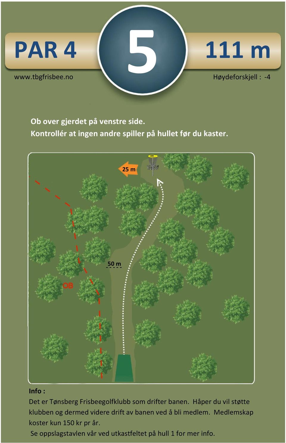 25 m 50 m - - - - - Info : Det er Tønsberg Frisbeegolfklubb som drifter banen.