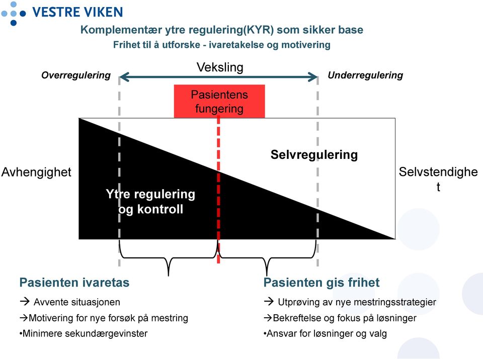 Selvregulering Selvstendighe t Pasienten ivaretas Avvente situasjonen Motivering for nye forsøk på mestring