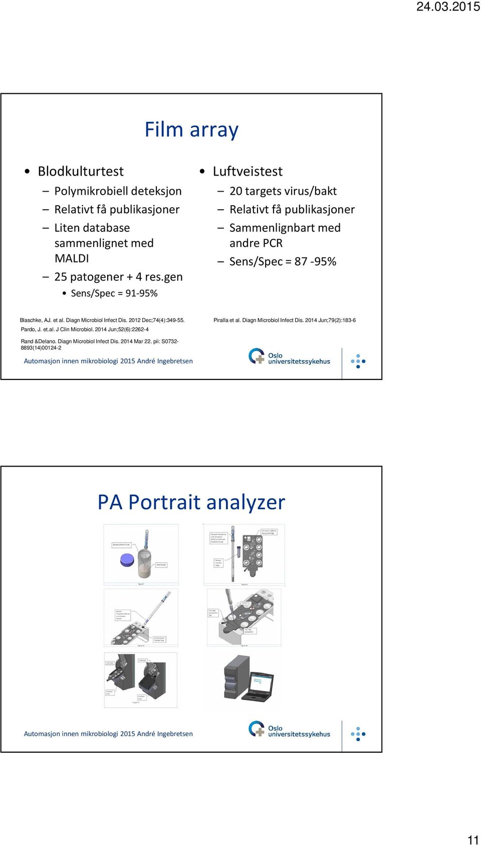 AJ. et al. Diagn Microbiol Infect Dis. 2012 Dec;74(4):349-55. Pardo, J. et.al. J Clin Microbiol. 2014 Jun;52(6):2262-4 Piralla et al.