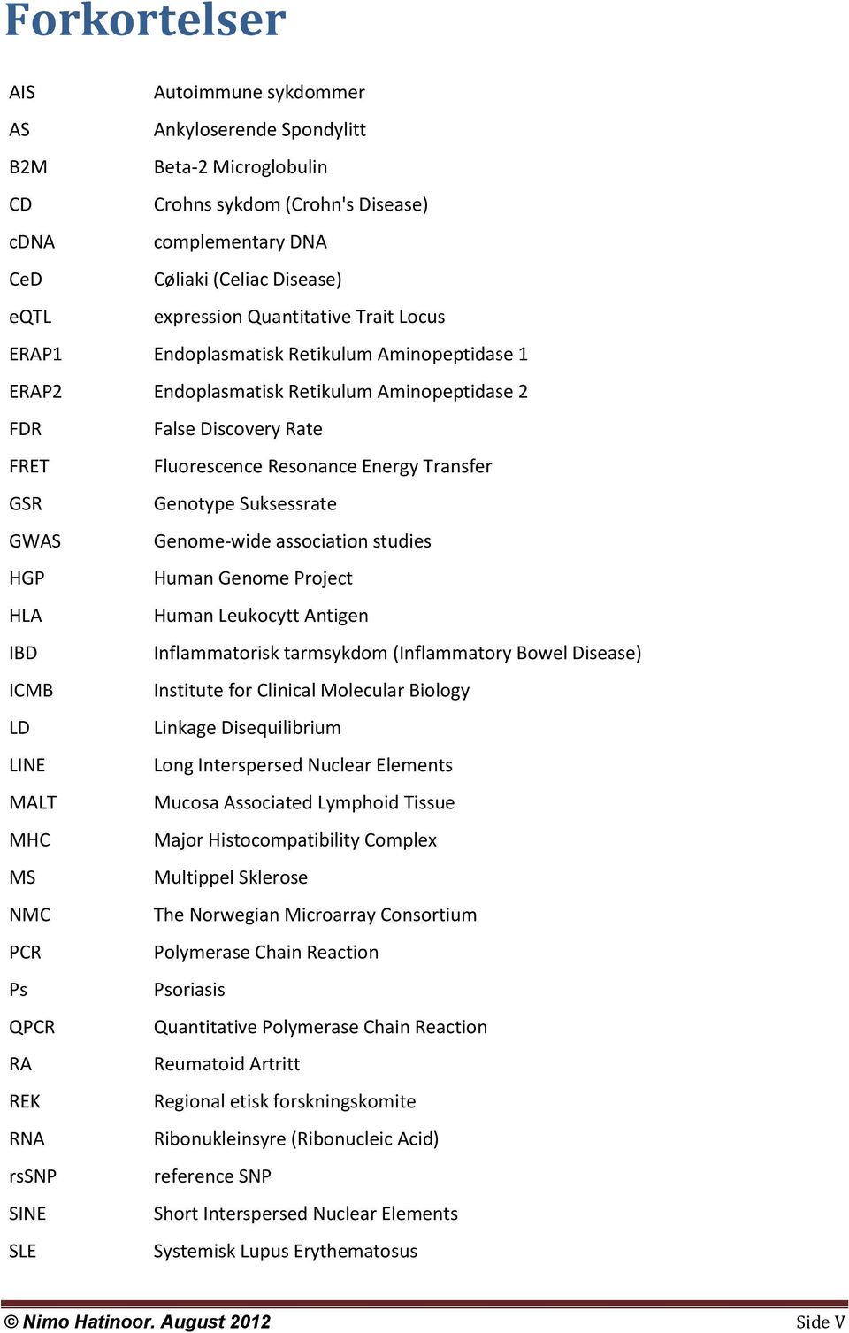 Genotype Suksessrate GWAS Genome-wide association studies HGP Human Genome Project HLA Human Leukocytt Antigen IBD Inflammatorisk tarmsykdom (Inflammatory Bowel Disease) ICMB Institute for Clinical