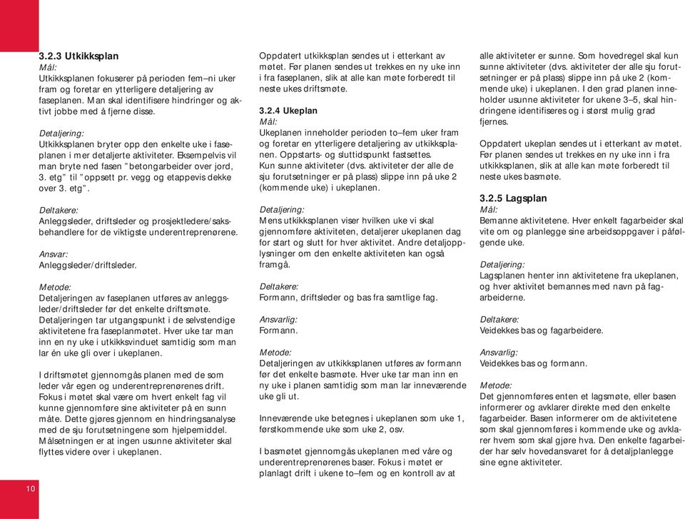 vegg og etappevis dekke over 3. etg. Deltakere: Anleggsleder, driftsleder og prosjektledere/saksbehandlere for de viktigste underentreprenørene. Ansvar: Anleggsleder/driftsleder.