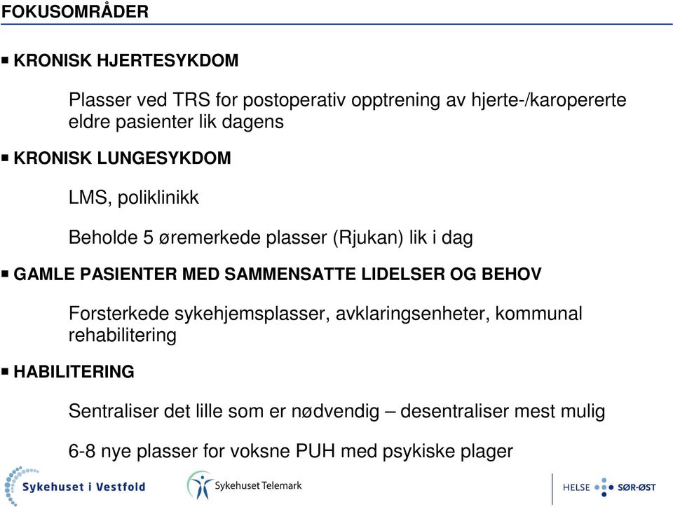 PASIENTER MED SAMMENSATTE LIDELSER OG BEHOV Forsterkede sykehjemsplasser, avklaringsenheter, kommunal