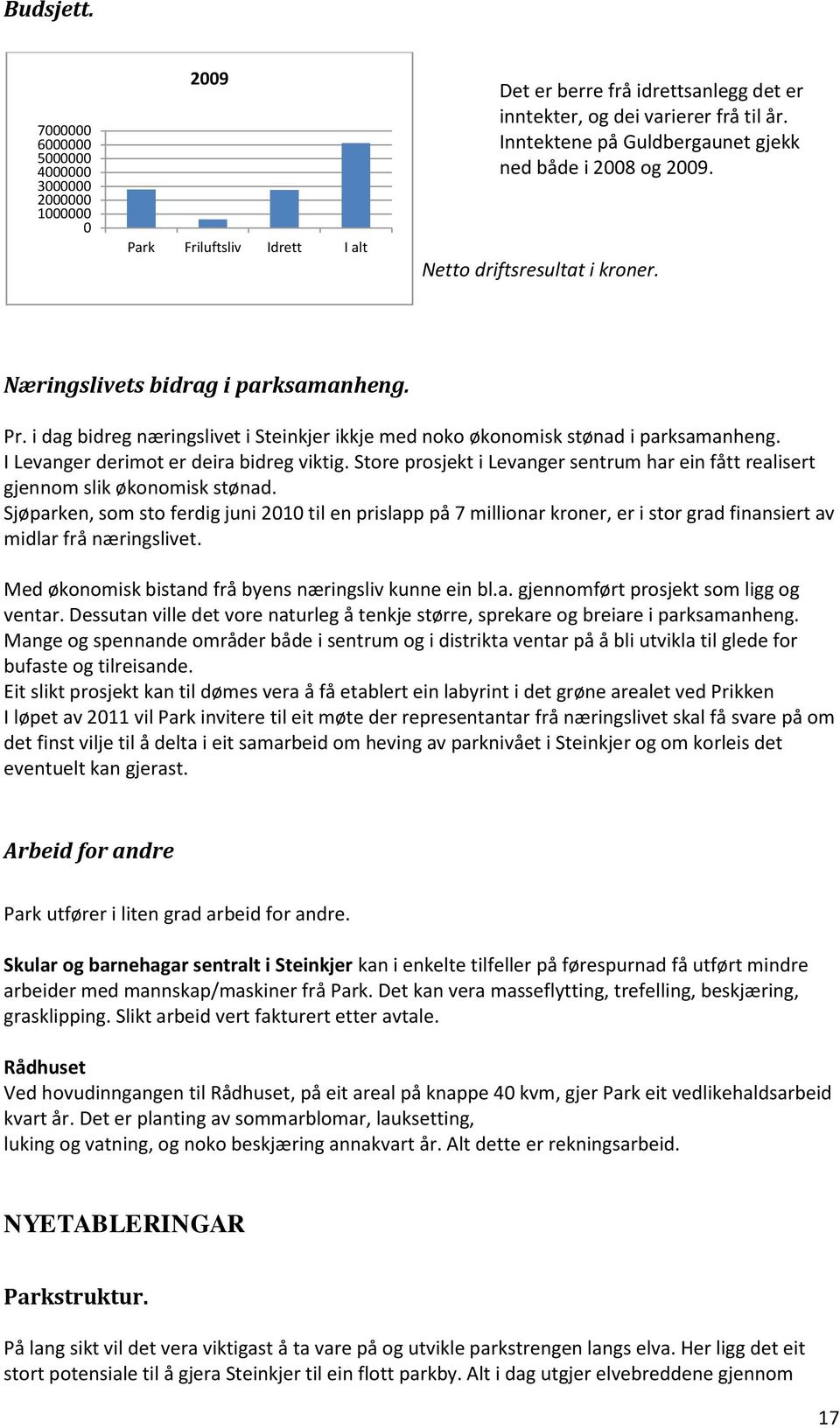 i dag bidreg næringslivet i Steinkjer ikkje med noko økonomisk stønad i parksamanheng. I Levanger derimot er deira bidreg viktig.