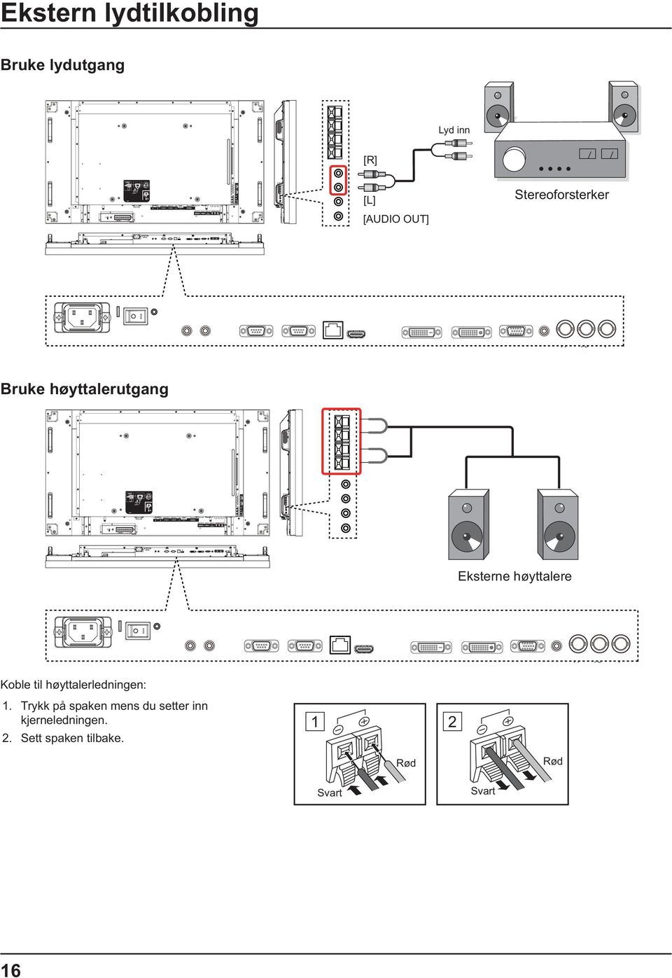 IR_Out RS232 Out RS232 In RJ-45 HDMI In DVI In DVI Out VGA Audio In YPbPr/CVBS Pr Pb Y Koble til