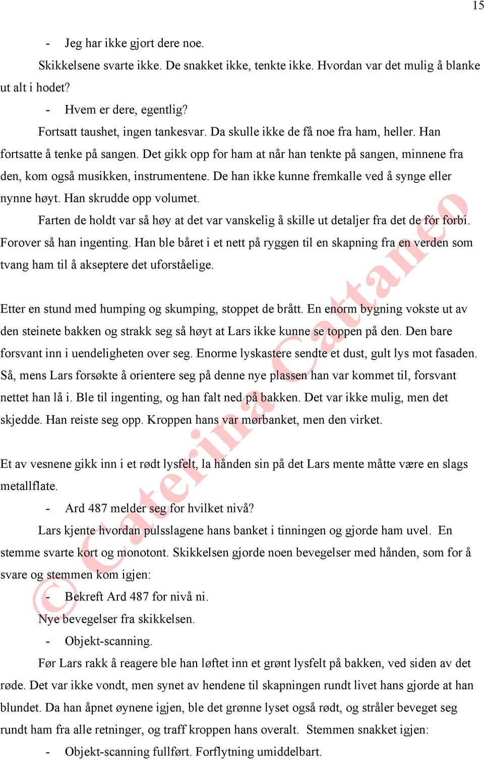 De han ikke kunne fremkalle ved å synge eller nynne høyt. Han skrudde opp volumet. Farten de holdt var så høy at det var vanskelig å skille ut detaljer fra det de fór forbi. Forover så han ingenting.