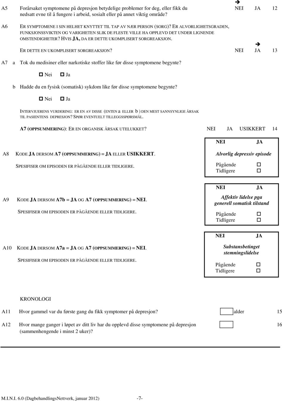 HVIS JA, DA ER DETTE UKOMPLISERT SORGREAKSJON. ER DETTE EN UKOMPLISERT SORGREAKSJON? NEI JA 13 A7 a Tok du medisiner eller narkotiske stoffer like før disse symptomene begynte?