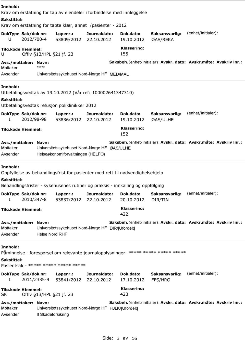 niversitetssykehuset Nord-Norge HF ØAS/LHE Helseøkonomiforvaltningen (HELFO) nnhold: Oppfyllelse av behandlingsfrist for pasienter med rett til nødvendighelsehjelp Behandlingsfrister - sykehusenes