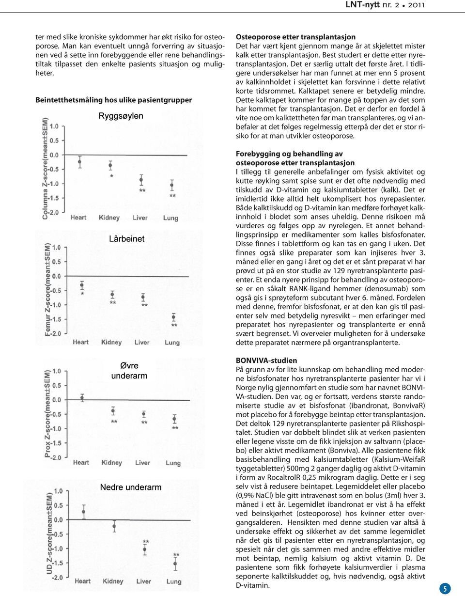 Beintetthetsmåling hos ulike pasientgrupper Osteoporose etter transplantasjon Det har vært kjent gjennom mange år at skjelettet mister kalk etter transplantasjon.