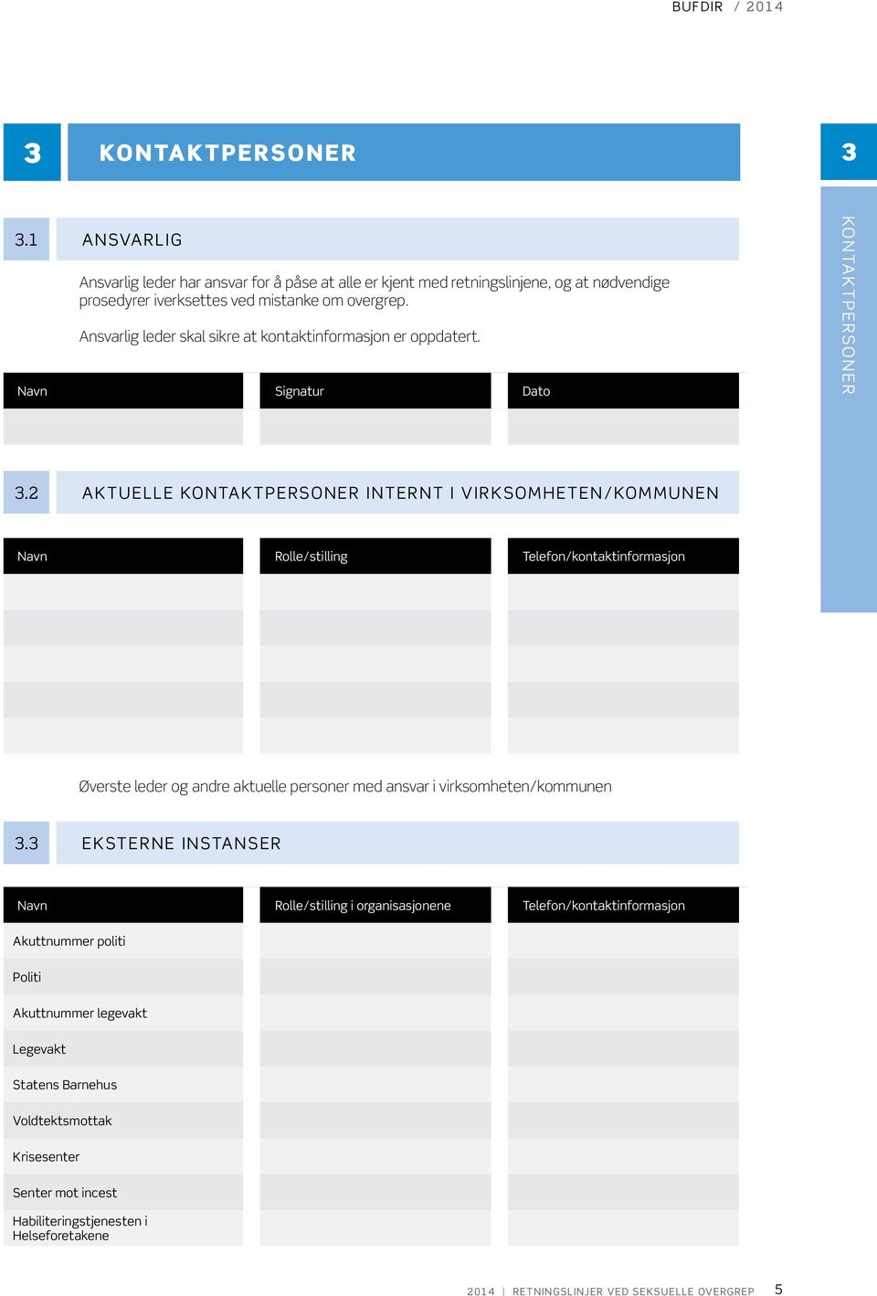 2 AKTUELLE KONTAKTPERSONER INTERNT I VIRKSOMHETEN/KOMMUNEN Navn Rolle/stilling Telefon/kontaktinformasjon Øverste leder og andre aktuelle personer med ansvar i