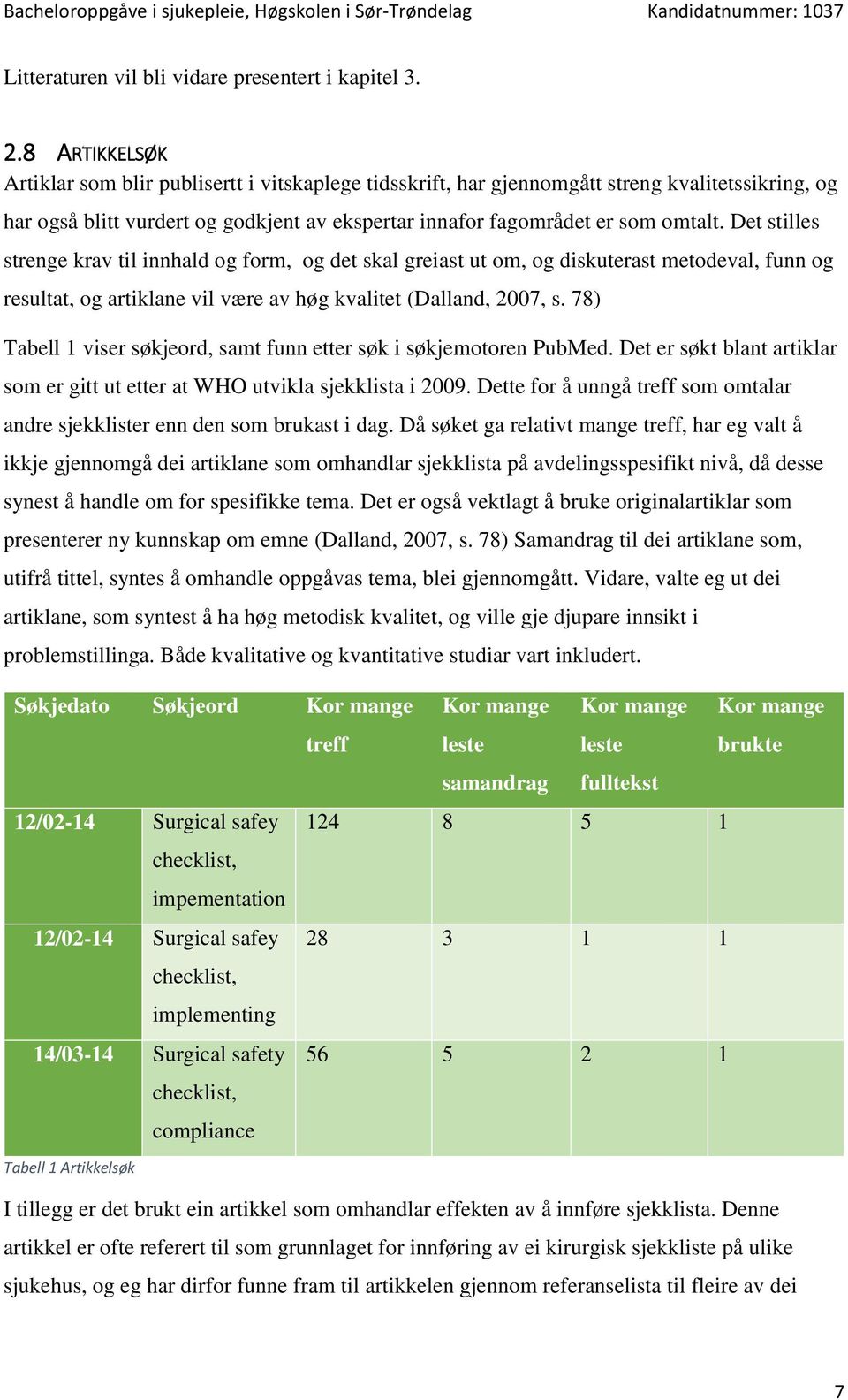 Det stilles strenge krav til innhald og form, og det skal greiast ut om, og diskuterast metodeval, funn og resultat, og artiklane vil være av høg kvalitet (Dalland, 2007, s.