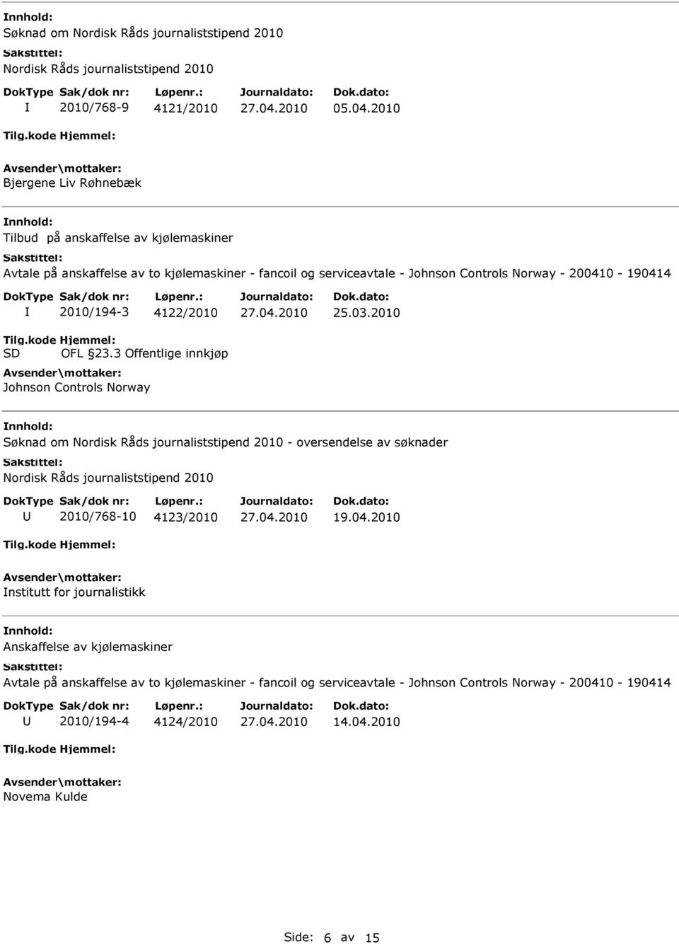 kode SD 2010/194-3 4122/2010 Hjemmel: OFL 23.3 Offentlige innkjøp Johnson Controls Norway 25.03.