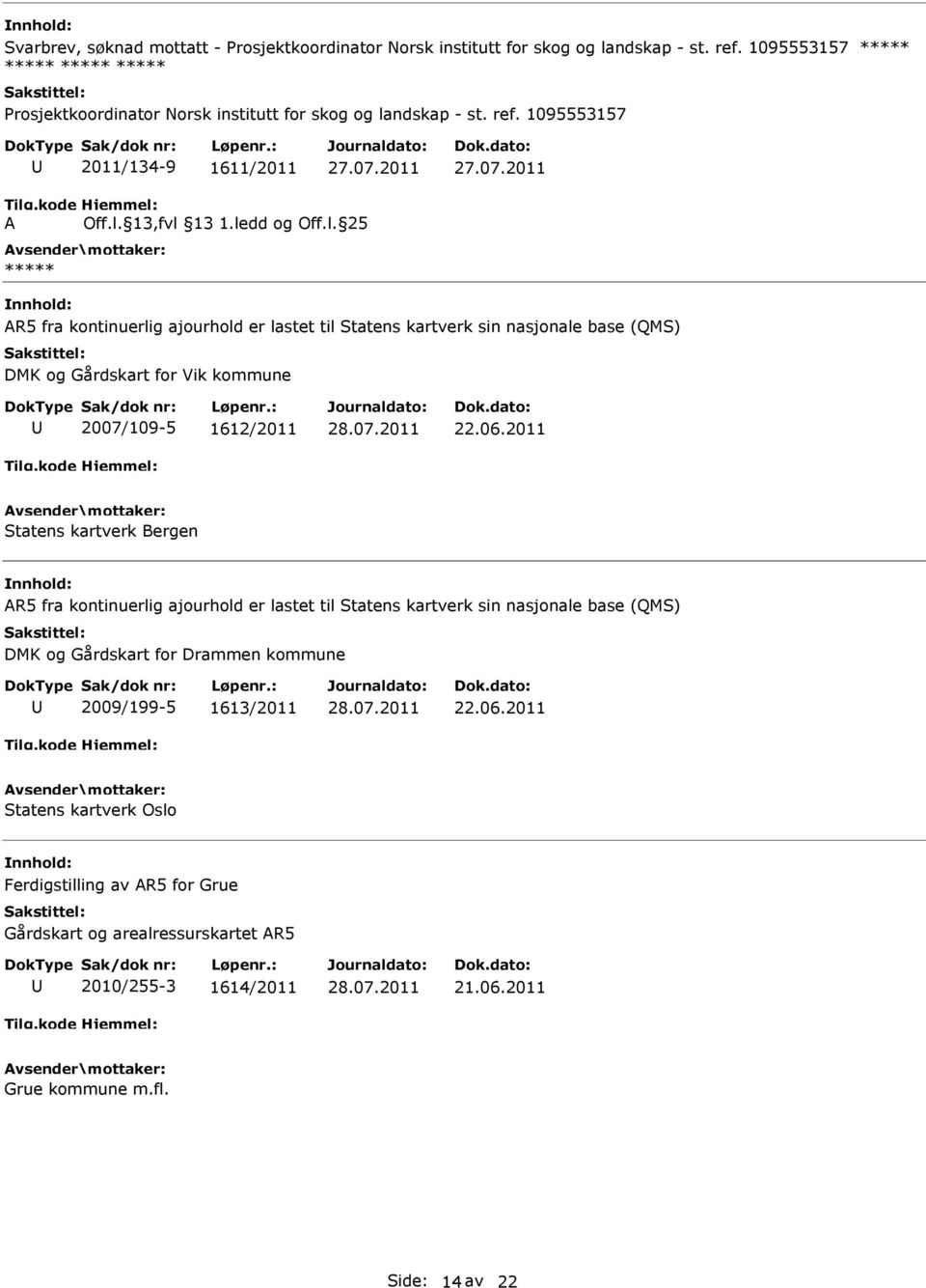 kode A Hjemmel: Off.l. 13,fvl 13 1.ledd og Off.l. 25 ***** DMK og Gårdskart for Vik kommune 2007/109-5 1612/2011 22.06.