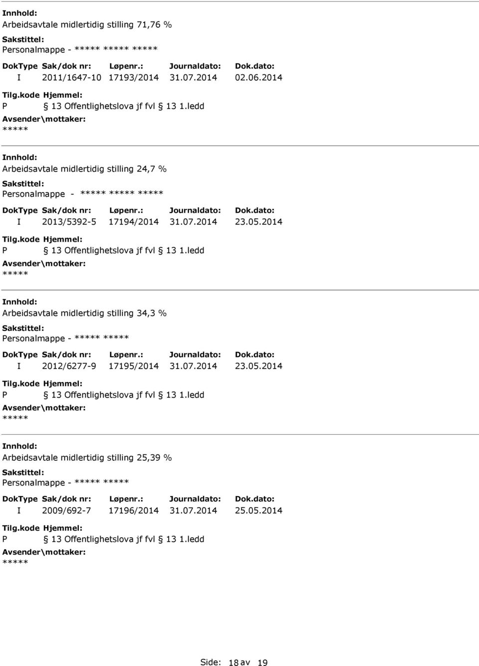 2014 nnhold: Arbeidsavtale midlertidig stilling 34,3 % ersonalmappe - 2012/6277-9 17195/2014 23.05.