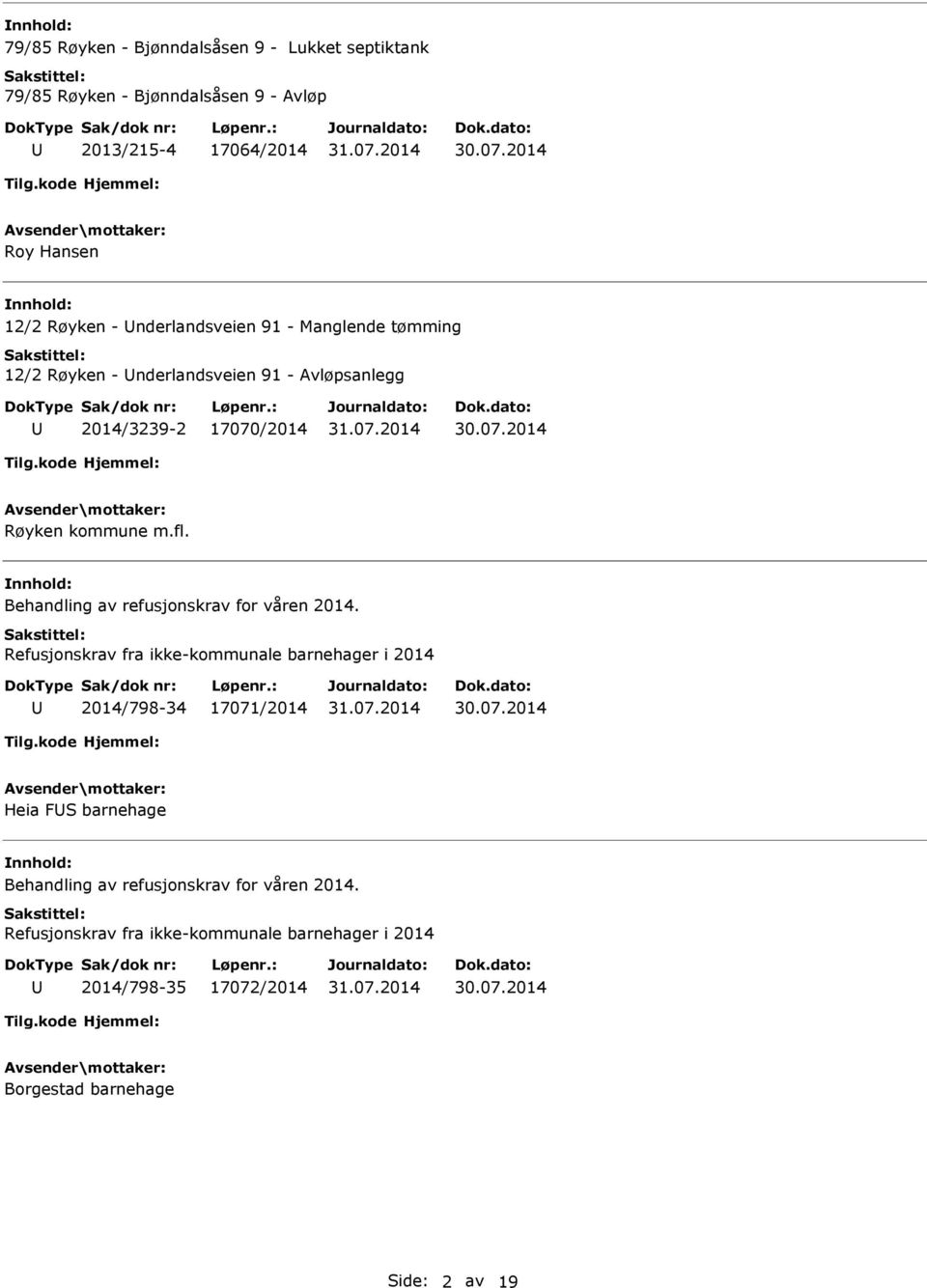 nnhold: Behandling av refusjonskrav for våren 2014.