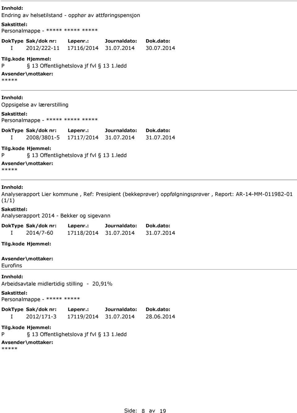 (bekkeprøver) oppfølgningsprøver, Report: AR-14-MM-011982-01 (1/1) Analyserapport 2014 - Bekker og sigevann 2014/7-60