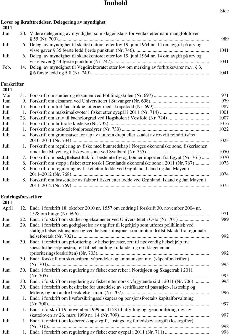 14 om avgift på arv og visse gaver 44 første punktum (Nr. 747)... 1041 Feb. 14. Deleg. av myndighet til Vegdirektoratet etter lov om merking av forbruksvarer m.v. 3, 6 første ledd og 8 (Nr. 749).