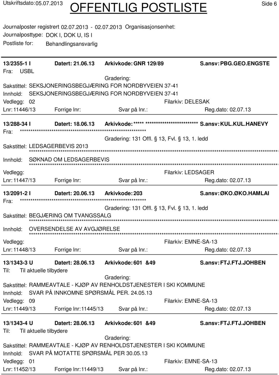 : 13/288-34 I Datert: 18.06.13 Arkivkode:***** ****************************** S.ansv: KUL.KUL.HANEVY 131 Offl. 13, Fvl. 13, 1.