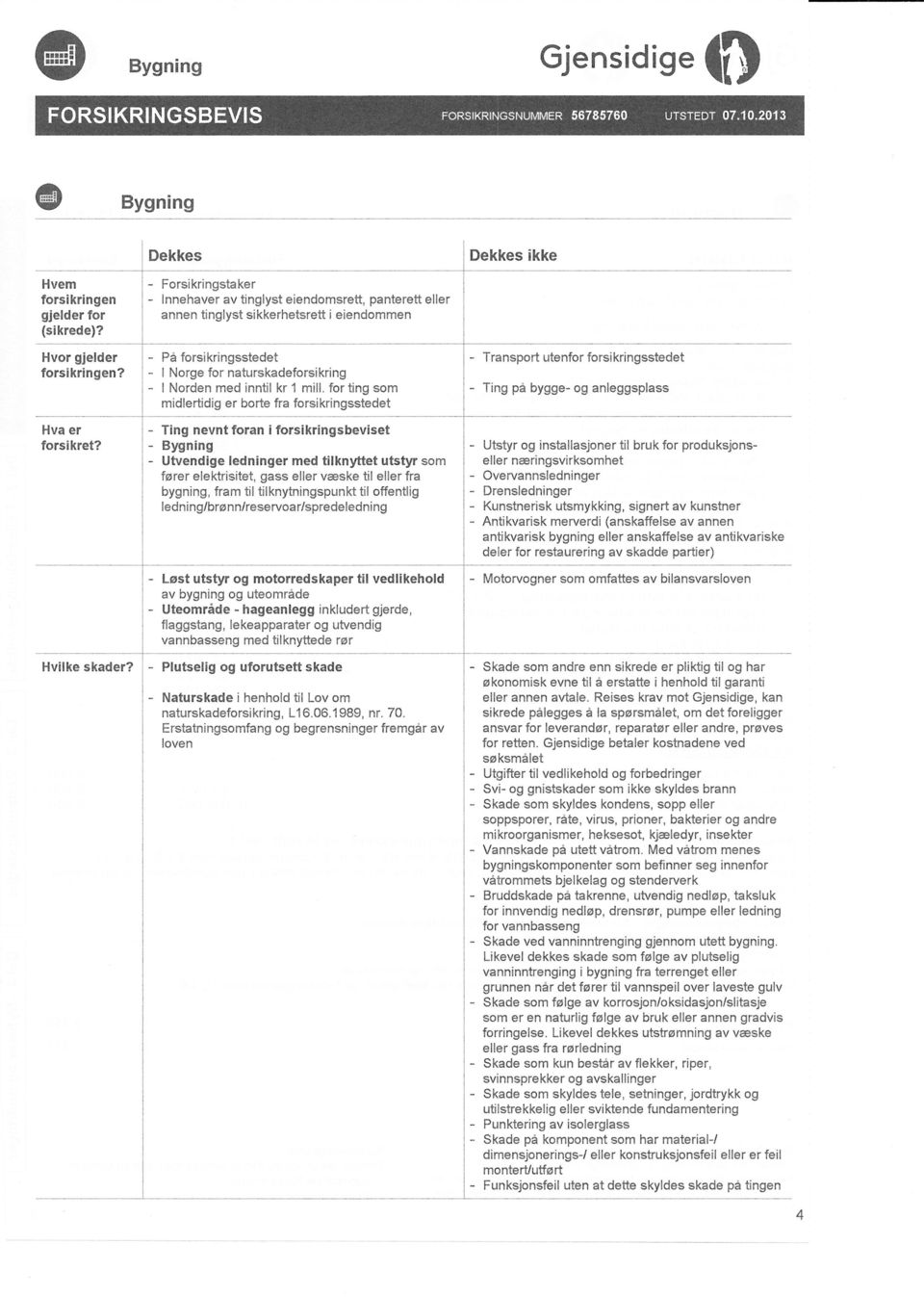 fr ting sm midlertidig er brte fra frsikringsstedet Ting nevnt fran i frsikringsbeviset Utvendige ledninger med tilknyttet uts$r sm Hva er frsikret?