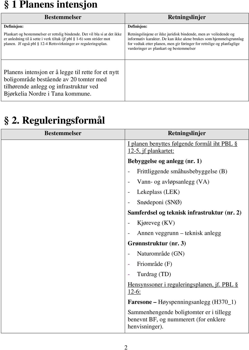 De kan ikke alene brukes som hjemmelsgrunnlag for vedtak etter planen, men gir føringer for rettslige og planfaglige vurderinger av plankart og bestemmelser Planens intensjon er å legge til rette for