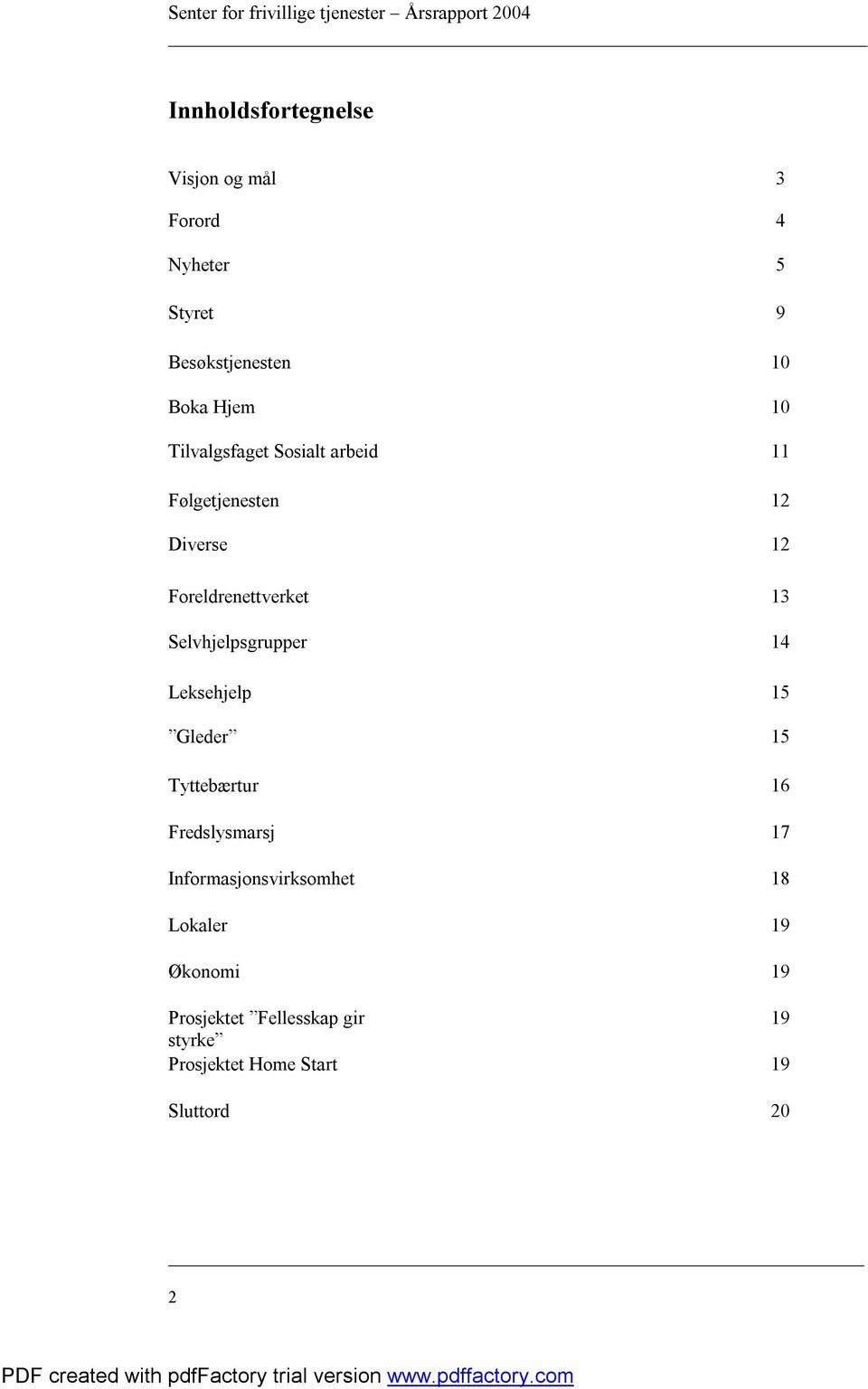 Selvhjelpsgrupper 14 Leksehjelp 15 Gleder 15 Tyttebærtur 16 Fredslysmarsj 17