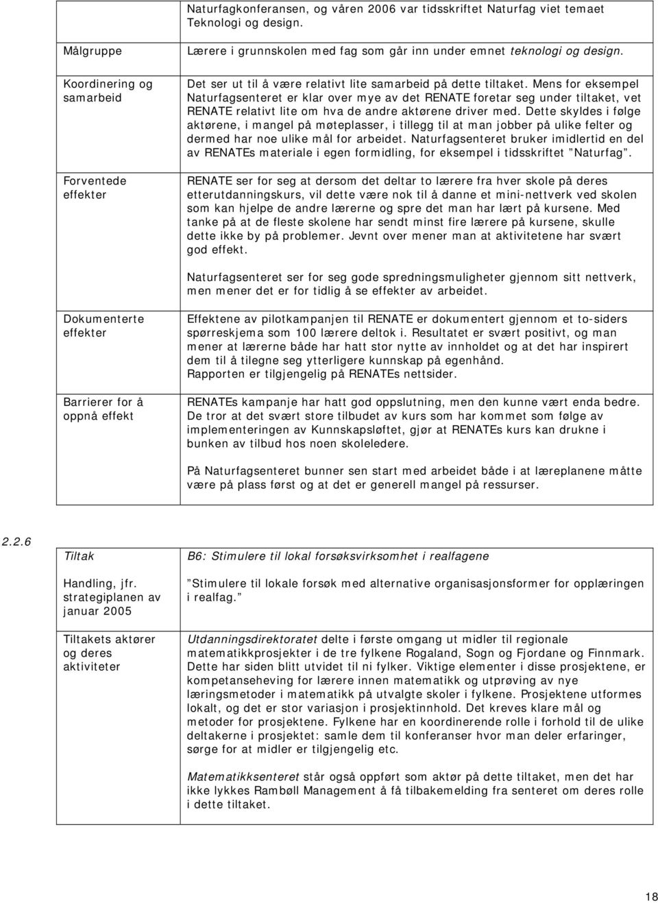 Mens for eksempel Naturfagsenteret er klar over mye av det RENATE foretar seg under tiltaket, vet RENATE relativt lite om hva de andre aktørene driver med.