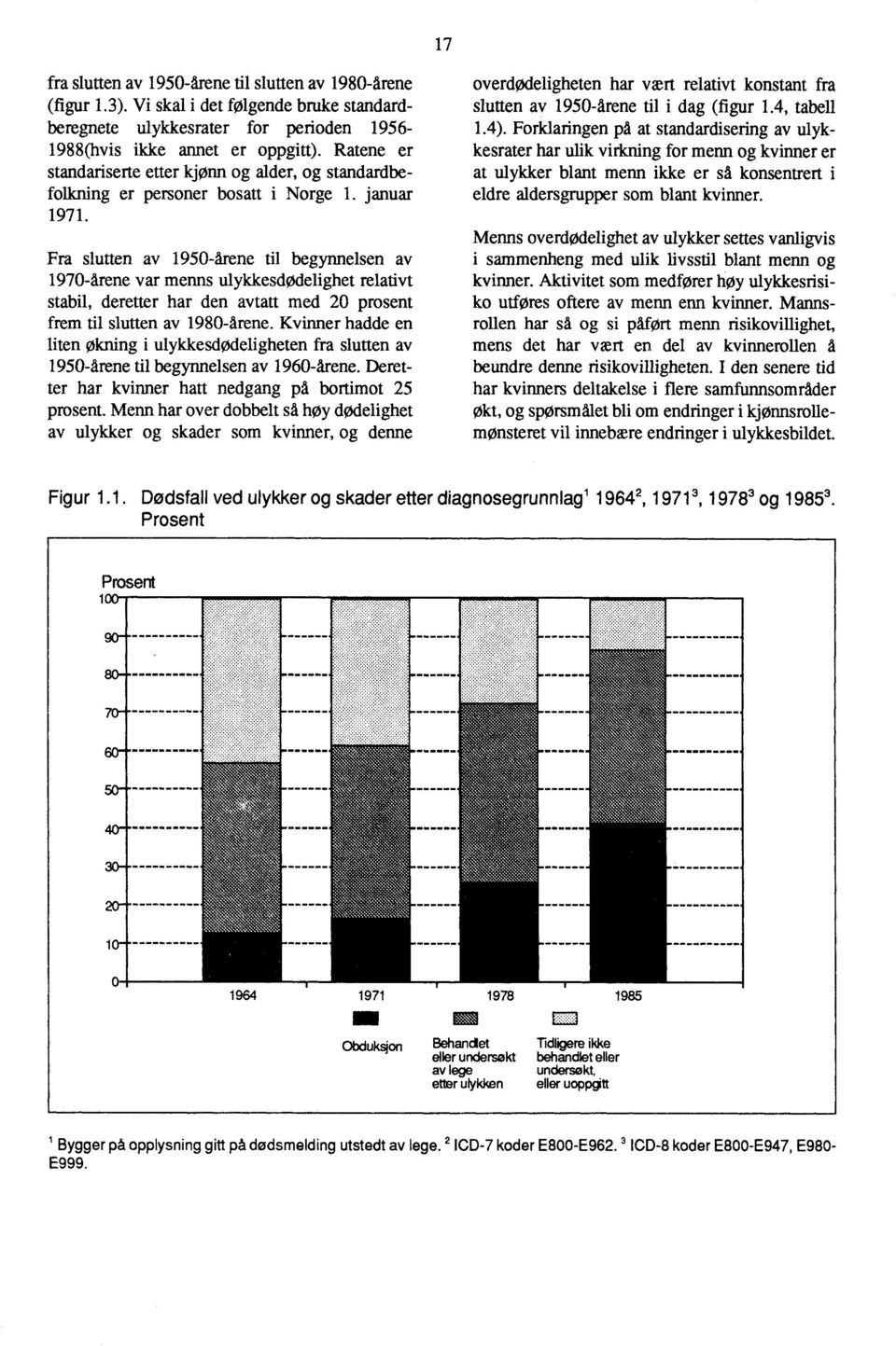 Fra slutten av 1950-årene til begynnelsen av 1970-årene var menns ulykkesdødelighet relativt stabil, deretter har den avtatt med 20 prosent frem til slutten av 1980-årene.