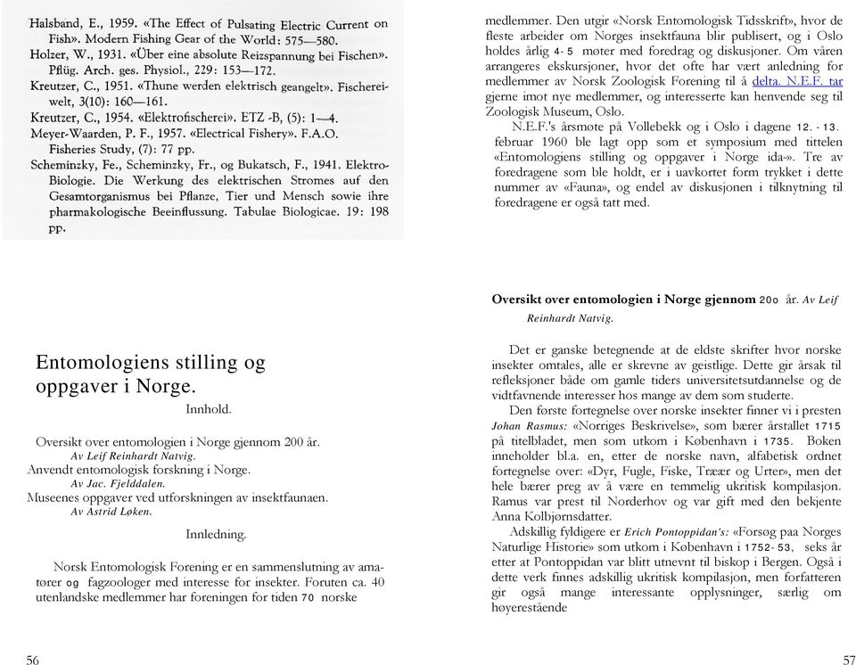 N.E.F.'s årsmøte på Vollebekk og i Oslo i dagene 12.-13. februar 1960 ble lagt opp som et symposium med tittelen «Entomologiens stilling og oppgaver i Norge ida,,».