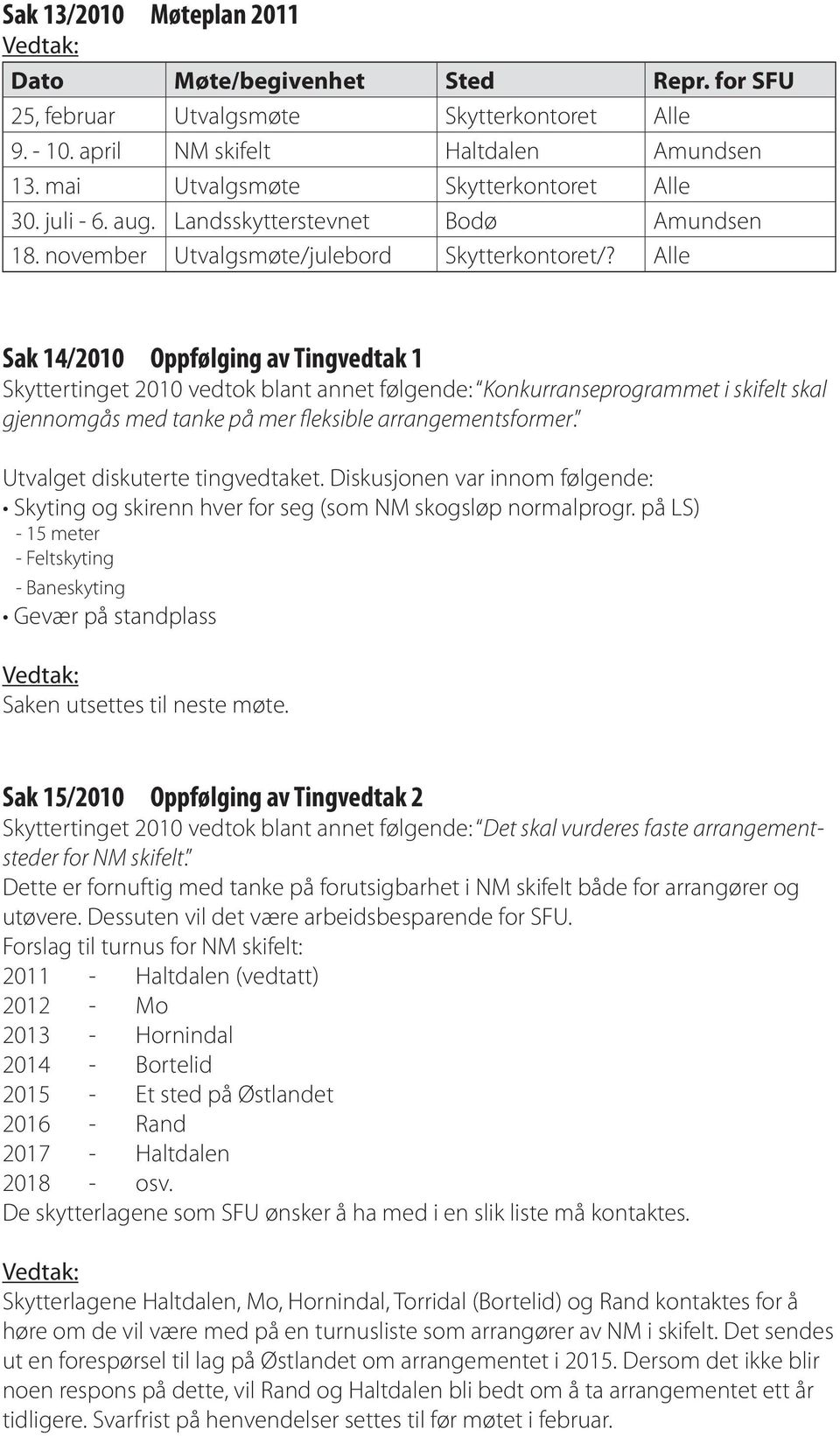 Alle Sak 14/2010 Oppfølging av Tingvedtak 1 Skyttertinget 2010 vedtok blant annet følgende: Konkurranseprogrammet i skifelt skal gjennomgås med tanke på mer fleksible arrangementsformer.