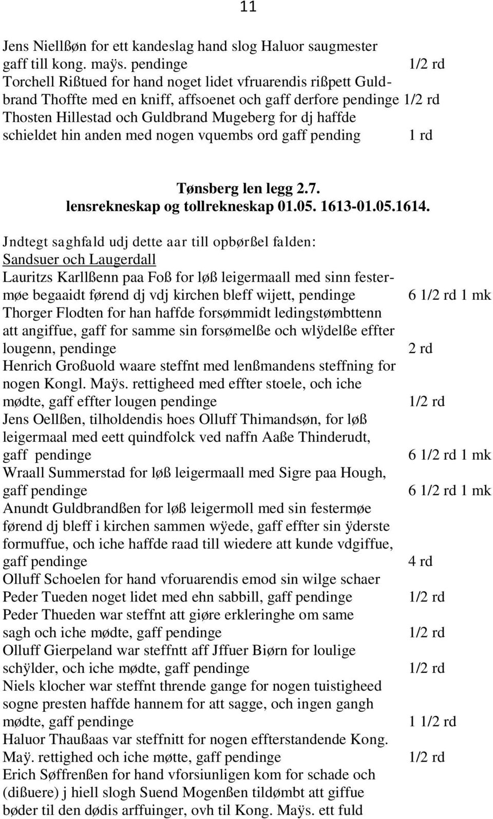 hin anden med nogen vquembs ord gaff pending 1 rd Tønsberg len legg 2.7. lensrekneskap og tollrekneskap 01.05. 1613-01.05.1614.