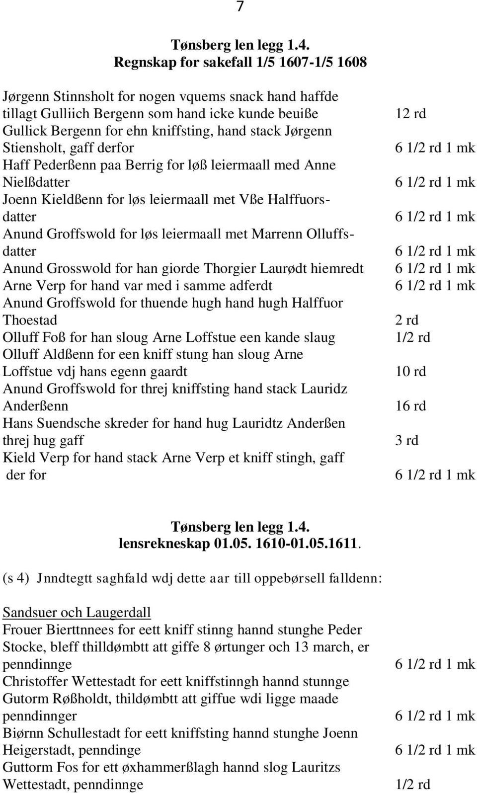 Jørgenn Stiensholt, gaff derfor Haff Pederßenn paa Berrig for løß leiermaall med Anne Nielßdatter Joenn Kieldßenn for løs leiermaall met Vße Halffuorsdatter Anund Groffswold for løs leiermaall met