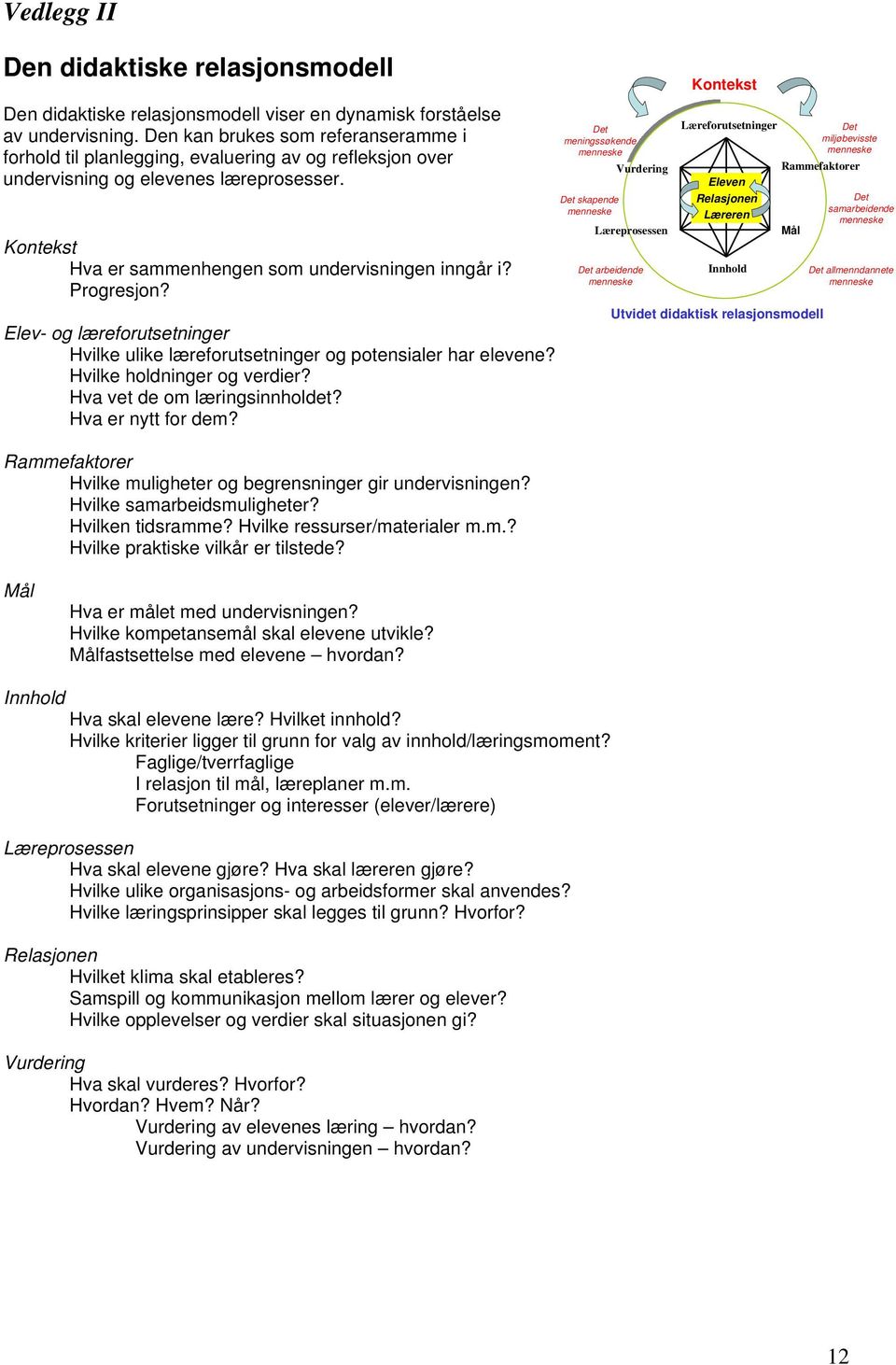 Progresjon? Elev- og læreforutsetninger Hvilke ulike læreforutsetninger og potensialer har elevene? Hvilke holdninger og verdier? Hva vet de om læringsinnholdet? Hva er nytt for dem?