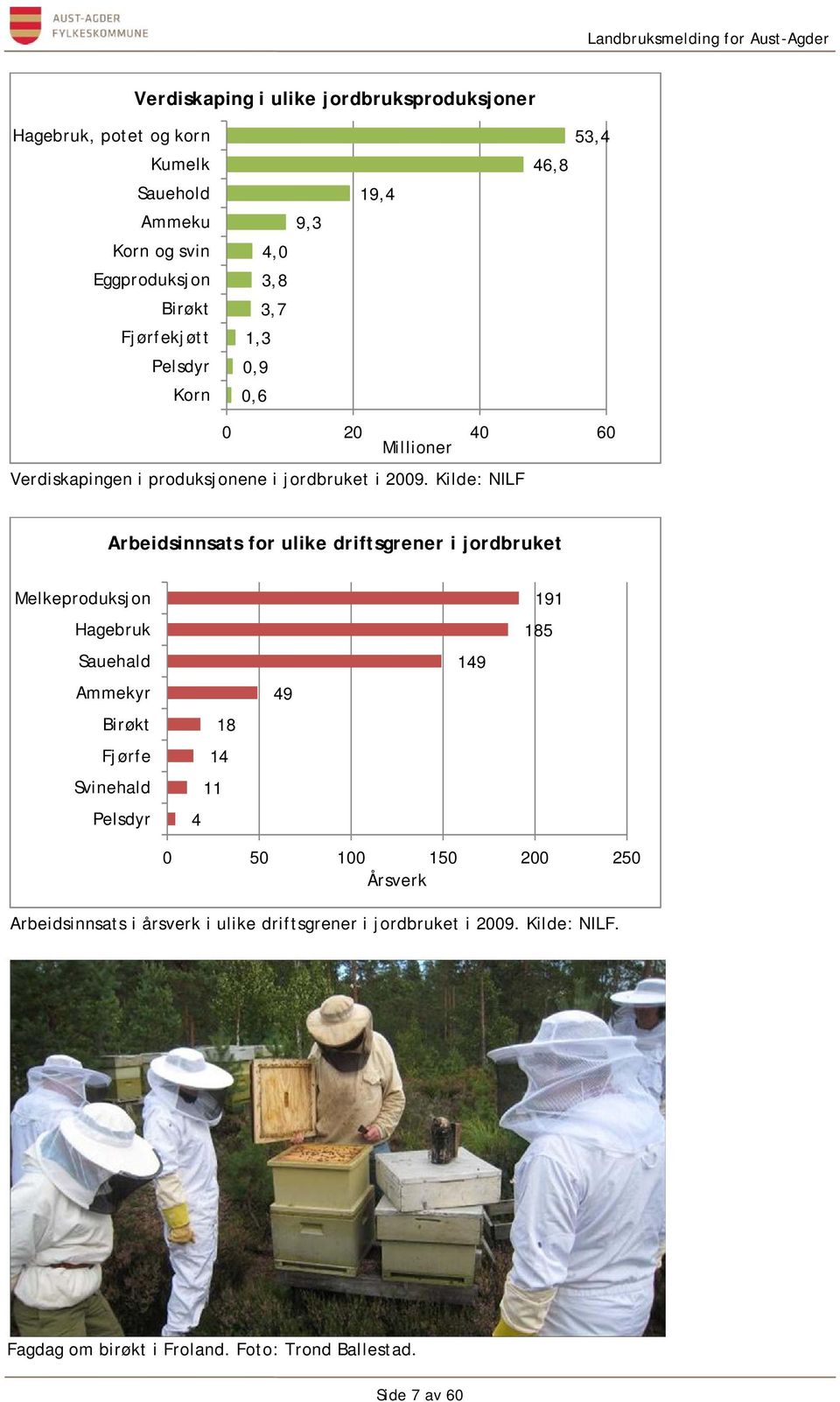 Kilde: NILF Arbeidsinnsats for ulike driftsgrener i jordbruket Melkeproduksjon 191 Hagebruk 185 Sauehald 149 Ammekyr 49 Birøkt 18 Fjørfe 14