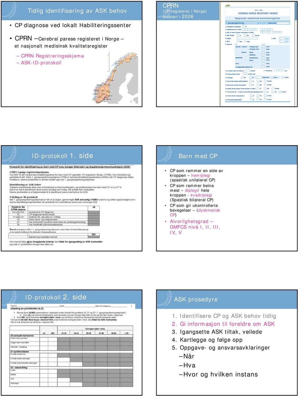 side Barn med CP CP som rammer en side av kroppen hemiplegi (spastisk unilateral CP) CP som rammer beina mest diplegi/ hele kroppen - kvadriplegi ( CP) CP som gir ukontrollerte bevegelser