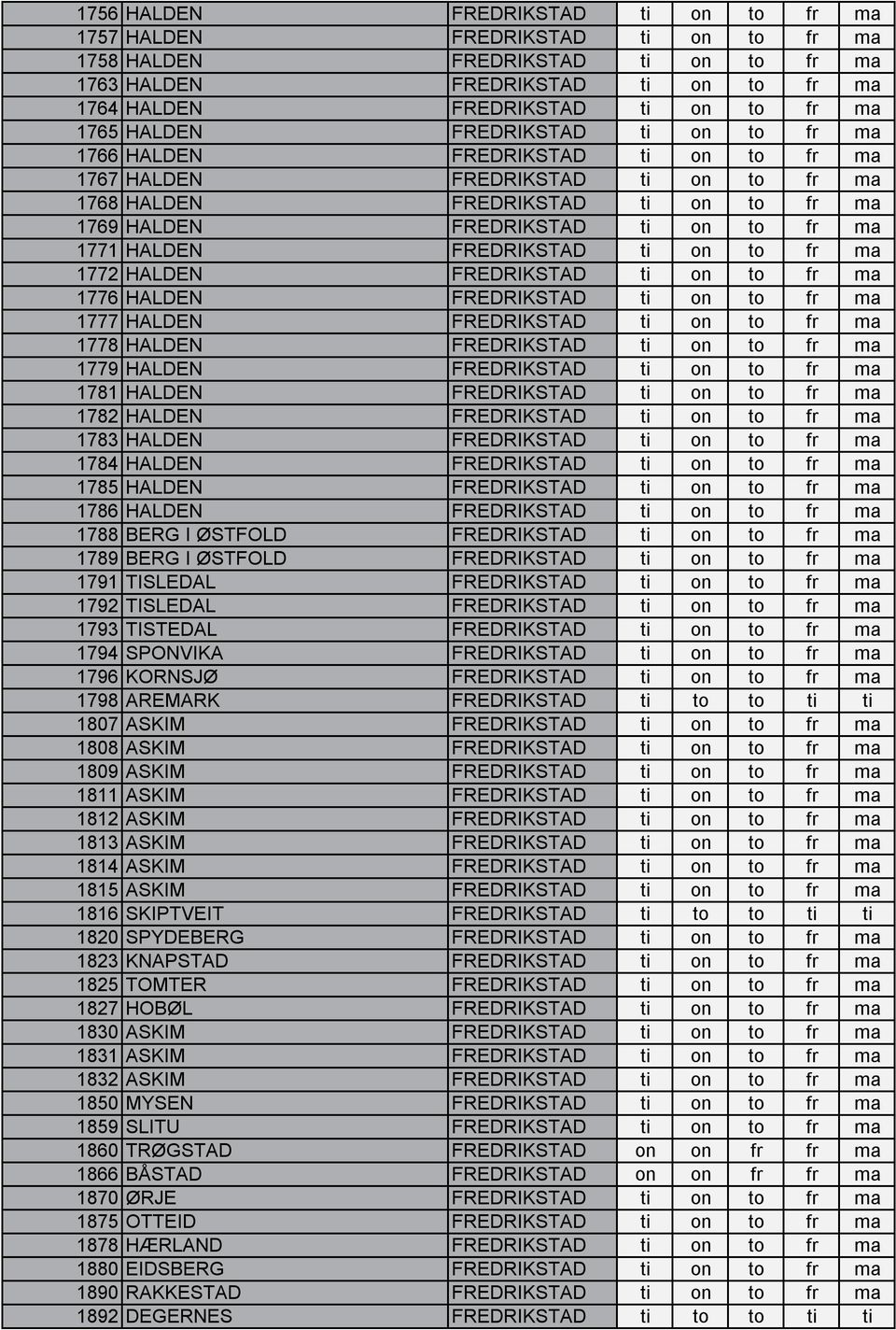 HALDEN FREDRIKSTAD ti on to fr ma 1772 HALDEN FREDRIKSTAD ti on to fr ma 1776 HALDEN FREDRIKSTAD ti on to fr ma 1777 HALDEN FREDRIKSTAD ti on to fr ma 1778 HALDEN FREDRIKSTAD ti on to fr ma 1779