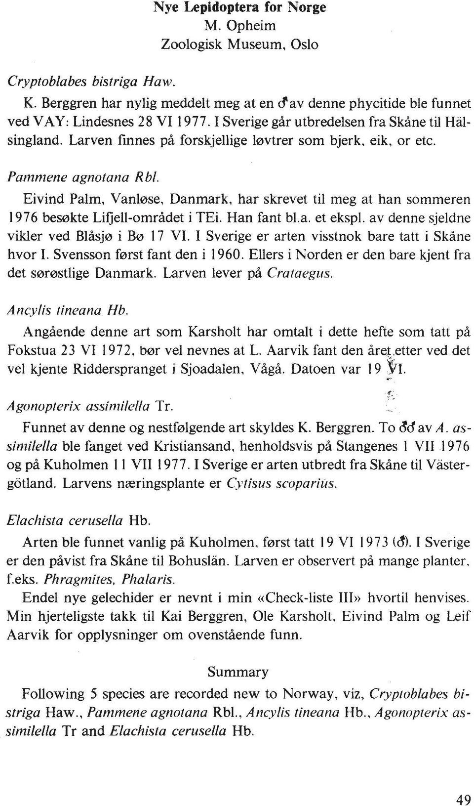 Vanlose, Danmark, har skrevet ti1 meg at han sommeren 1976 besokte Litjell-omridet i TEi. Han fant b1.a. et ekspl. av denne sjeldne vikler ved Blhj0 i B0 17 VI.