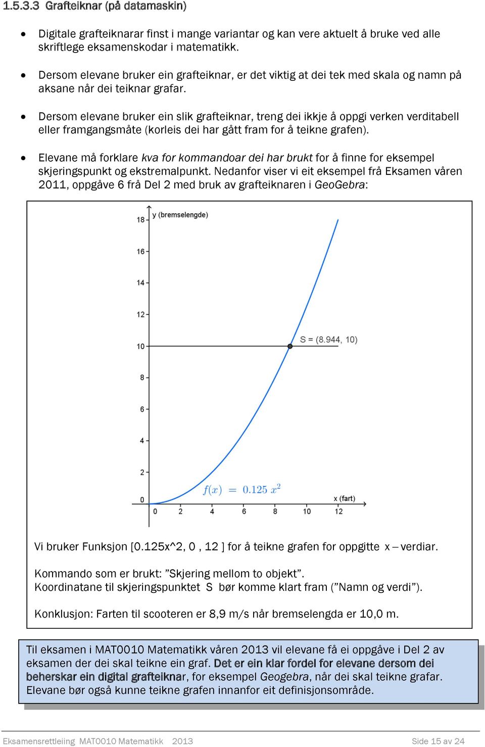 Dersom elevane bruker ein slik grafteiknar, treng dei ikkje å oppgi verken verditabell eller framgangsmåte (korleis dei har gått fram for å teikne grafen).