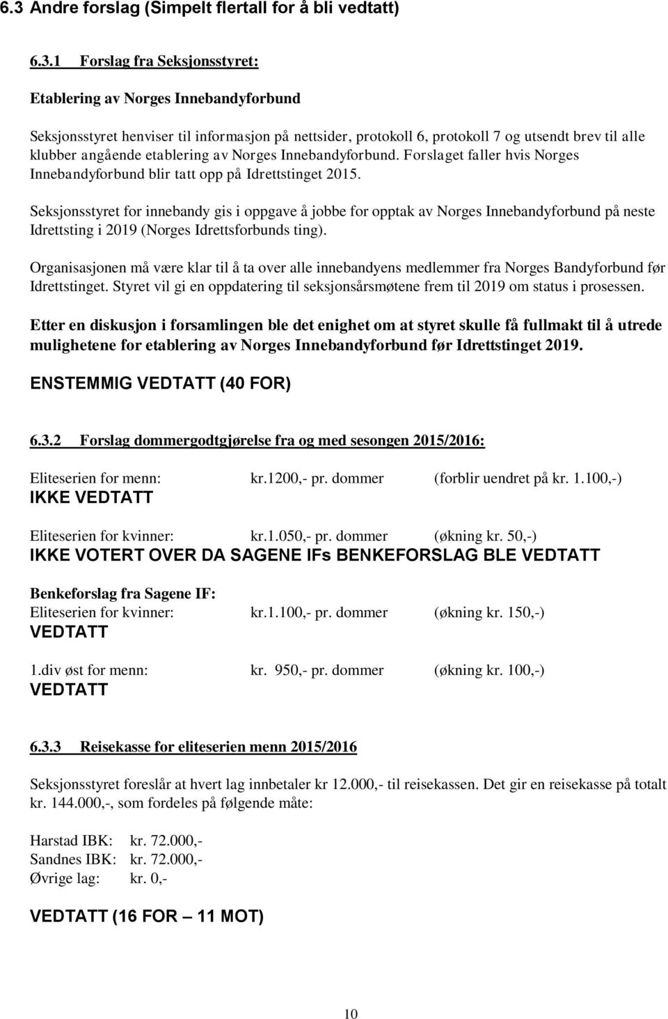 Seksjonsstyret for innebandy gis i oppgave å jobbe for opptak av Norges Innebandyforbund på neste Idrettsting i 2019 (Norges Idrettsforbunds ting).