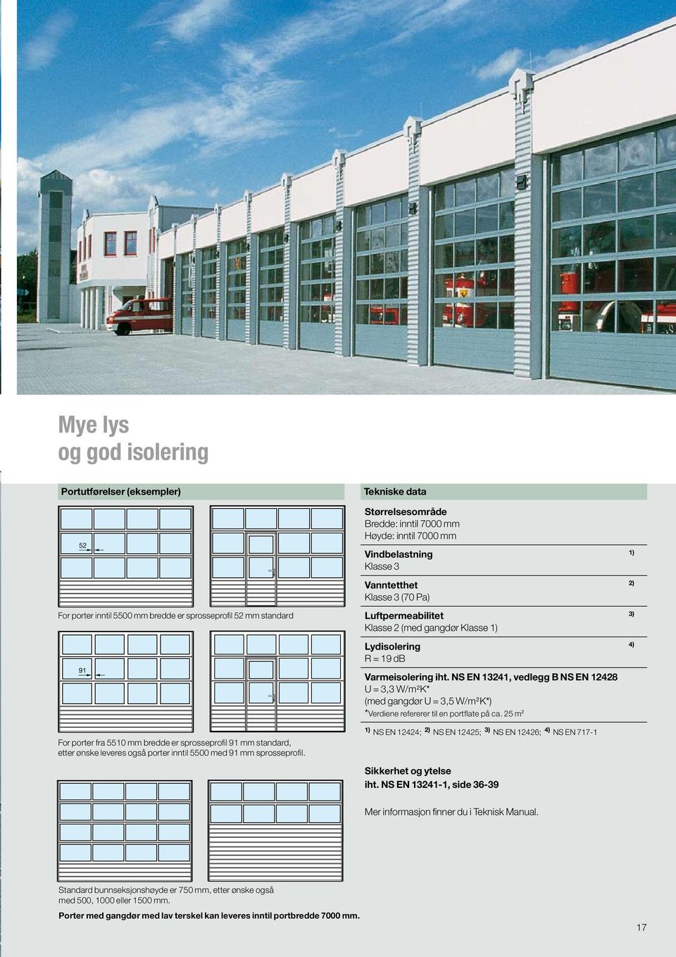 Luftpermeabilitet 3) Klasse 2 (med gangdør Klasse 1) Lydisolering 4) R = 19 db Varmeisolering iht.