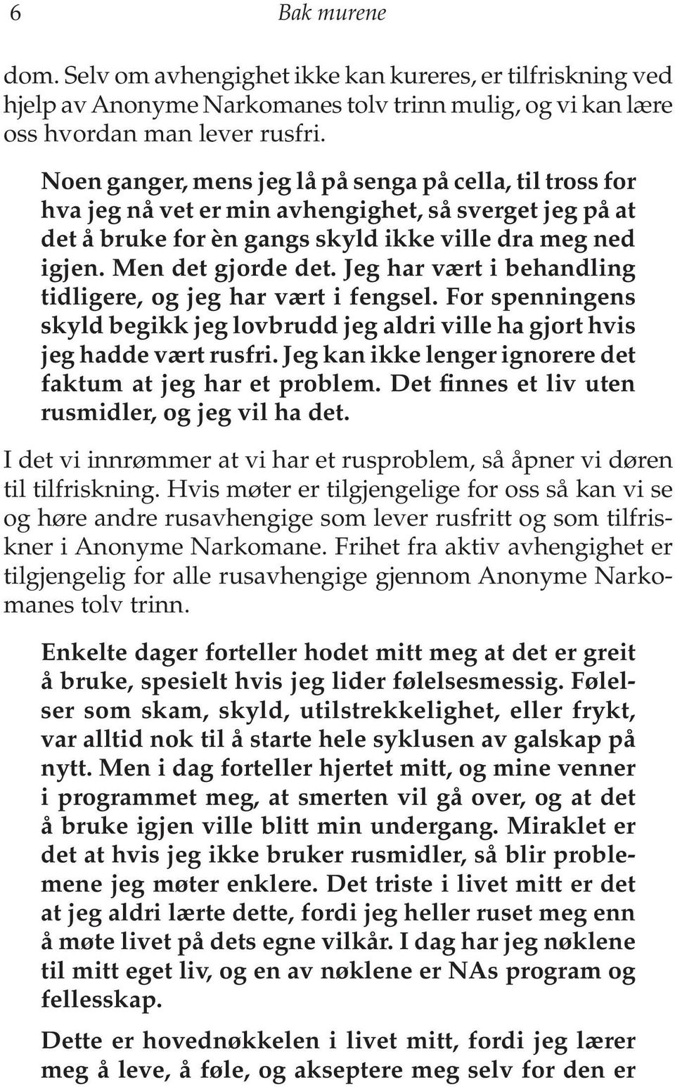 Jeg har vært i behandling tidligere, og jeg har vært i fengsel. For spenningens skyld begikk jeg lovbrudd jeg aldri ville ha gjort hvis jeg hadde vært rusfri.