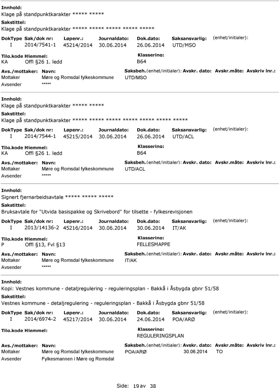 : Mottaker Møre og Romsdal fylkeskommune TD/MSO nnhold: Klage på standpunktkarakter ***** ***** Klage på standpunktkarakter ***** ***** ***** ***** ***** ***** ***** 2014/7544-1 45215/2014 TD/ACL Avs.