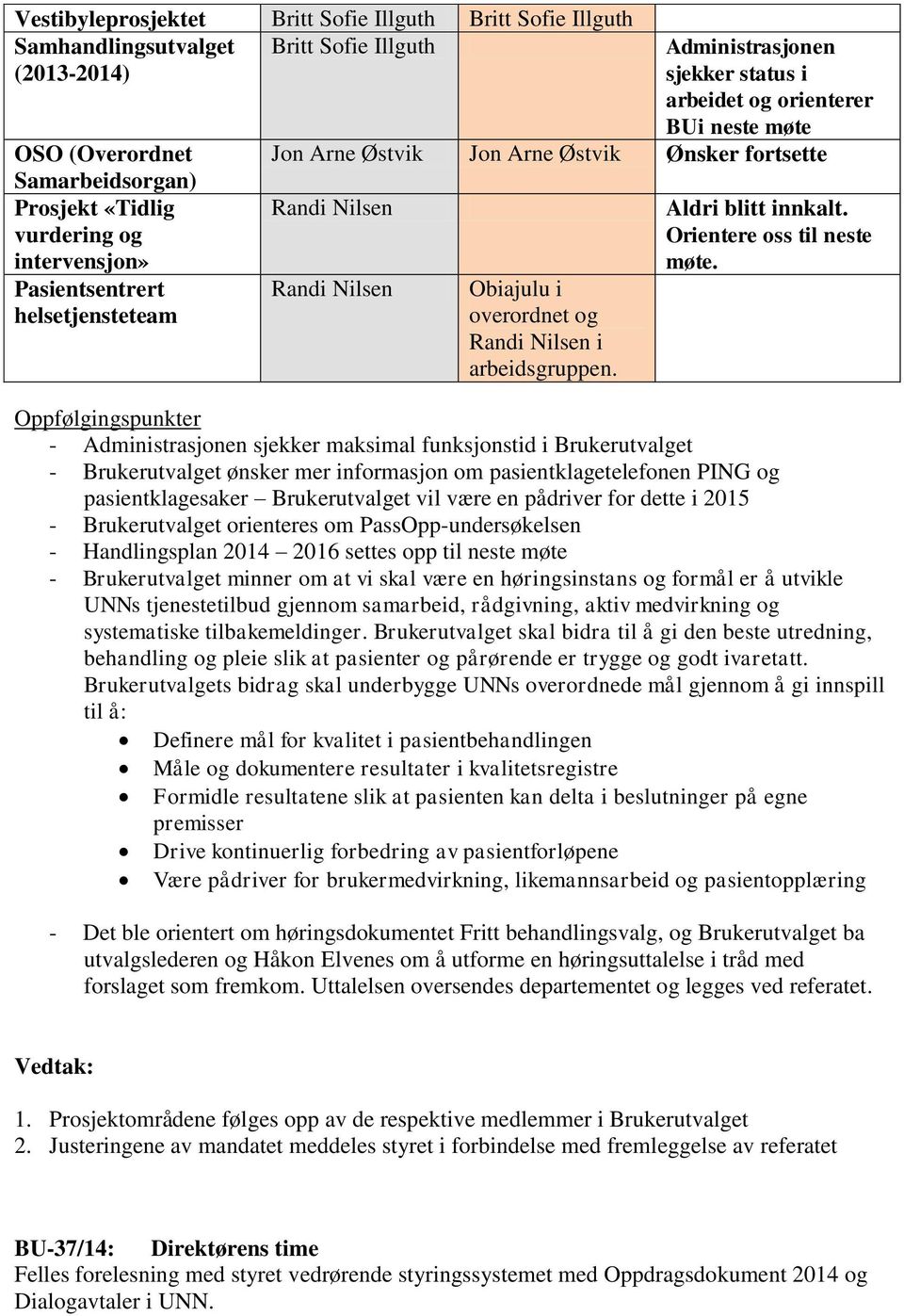 overordnet og Randi Nilsen i arbeidsgruppen. Aldri blitt innkalt. Orientere oss til neste møte.