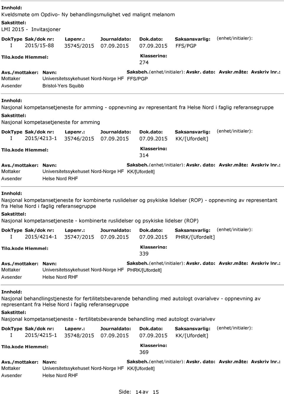 niversitetssykehuset Nord-Norge HF KK/[fordelt] Helse Nord RHF Nasjonal kompetansetjeneste for kombinerte ruslidelser og psykiske lidelser (ROP) - oppnevning av representant fra Helse Nord i faglig