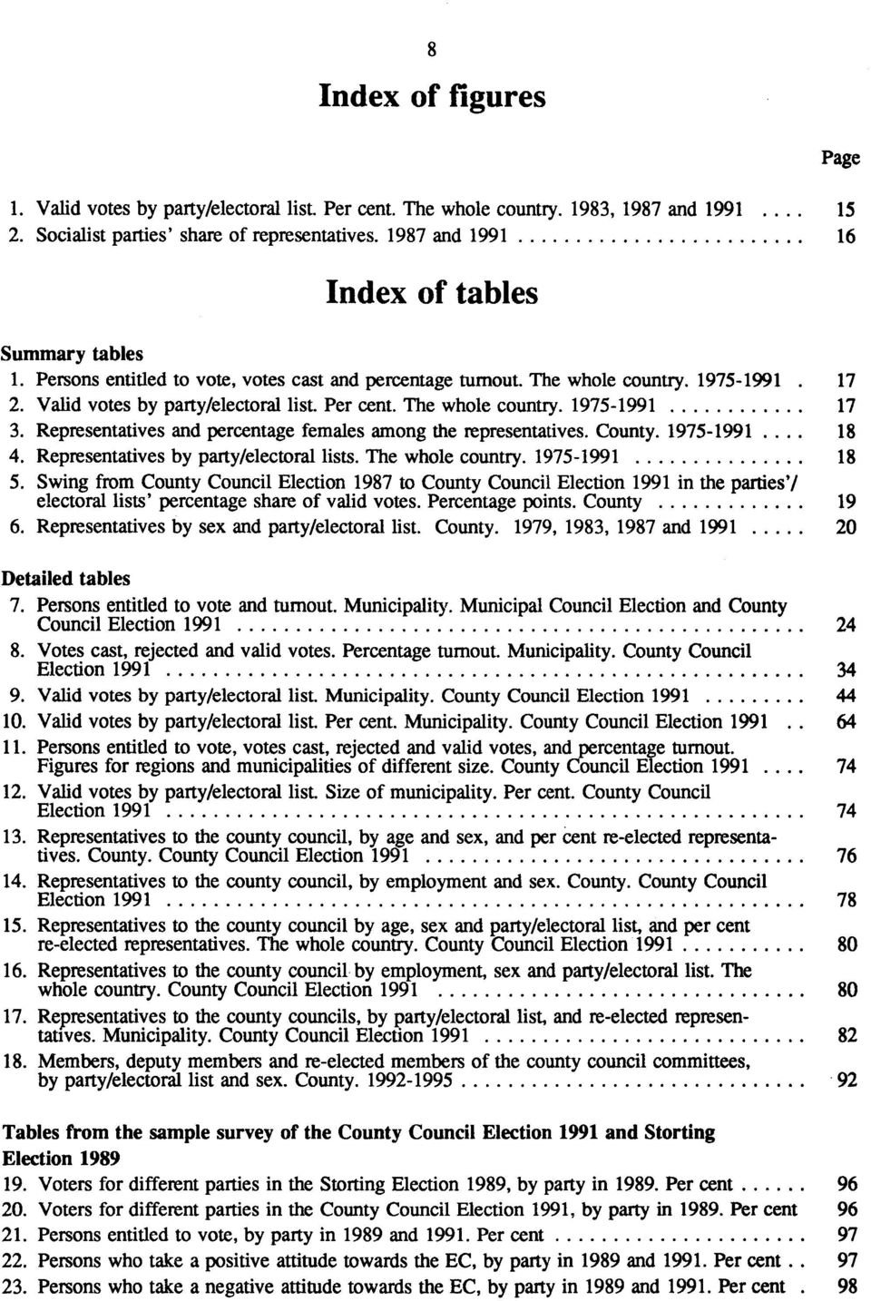 The whole country. 19751991 17 3. Representatives and percentage females among the representatives. County. 19751991. 18 4. Representatives by party/electoral lists. The whole country. 19751991 18 5.